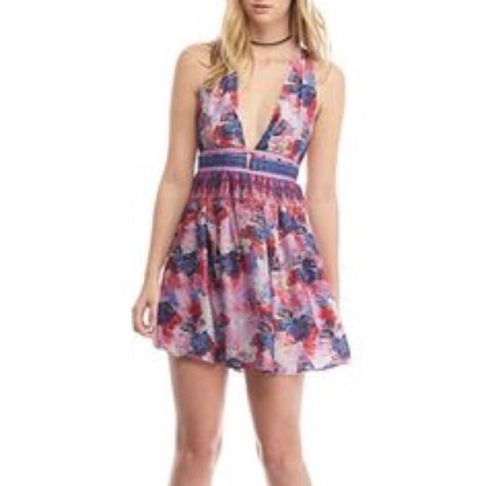 Free People Daydreamin' Pink/Purple Print Mini Dress Sz XS